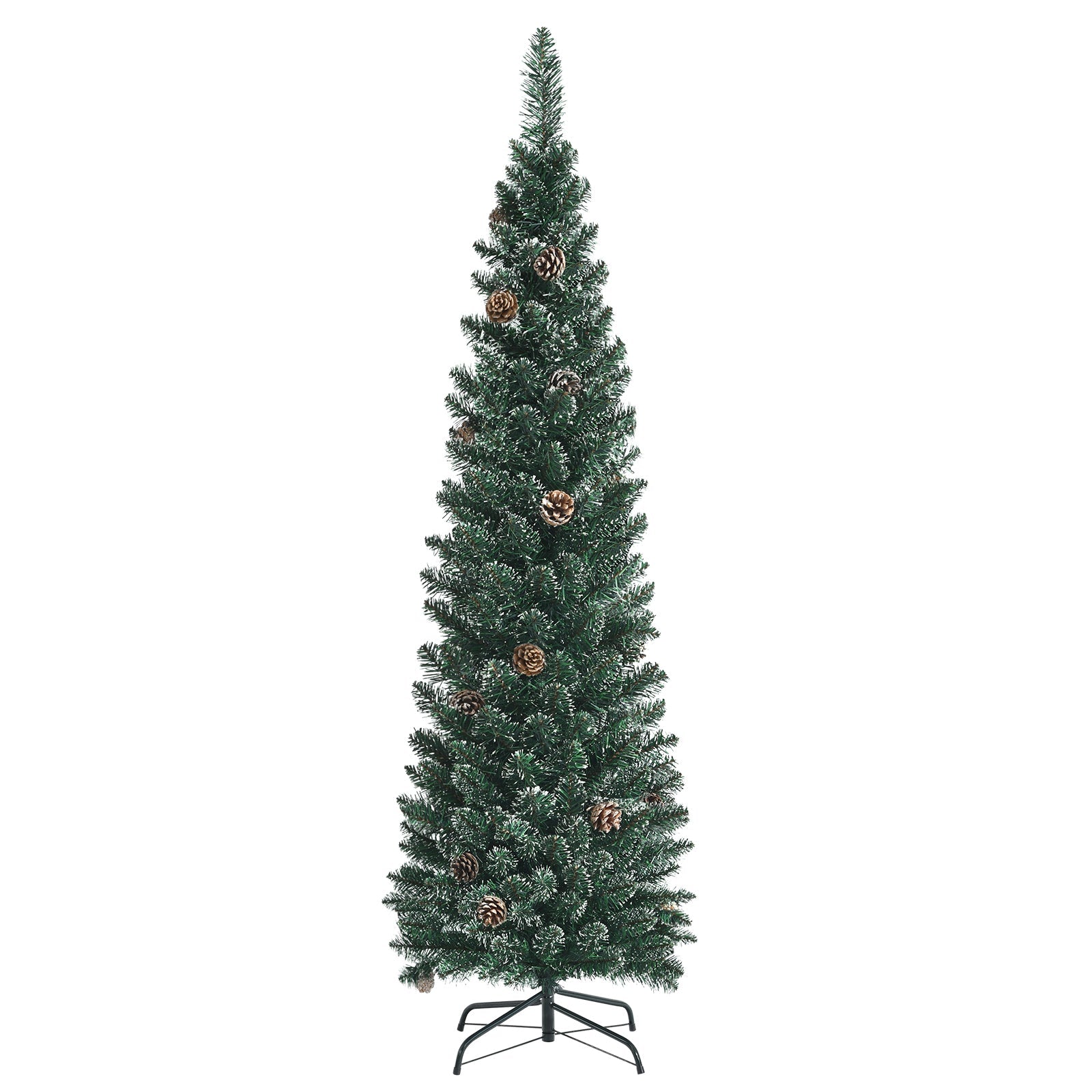 Snowy Artificial Pencil Christmas Tree with Pine Cones