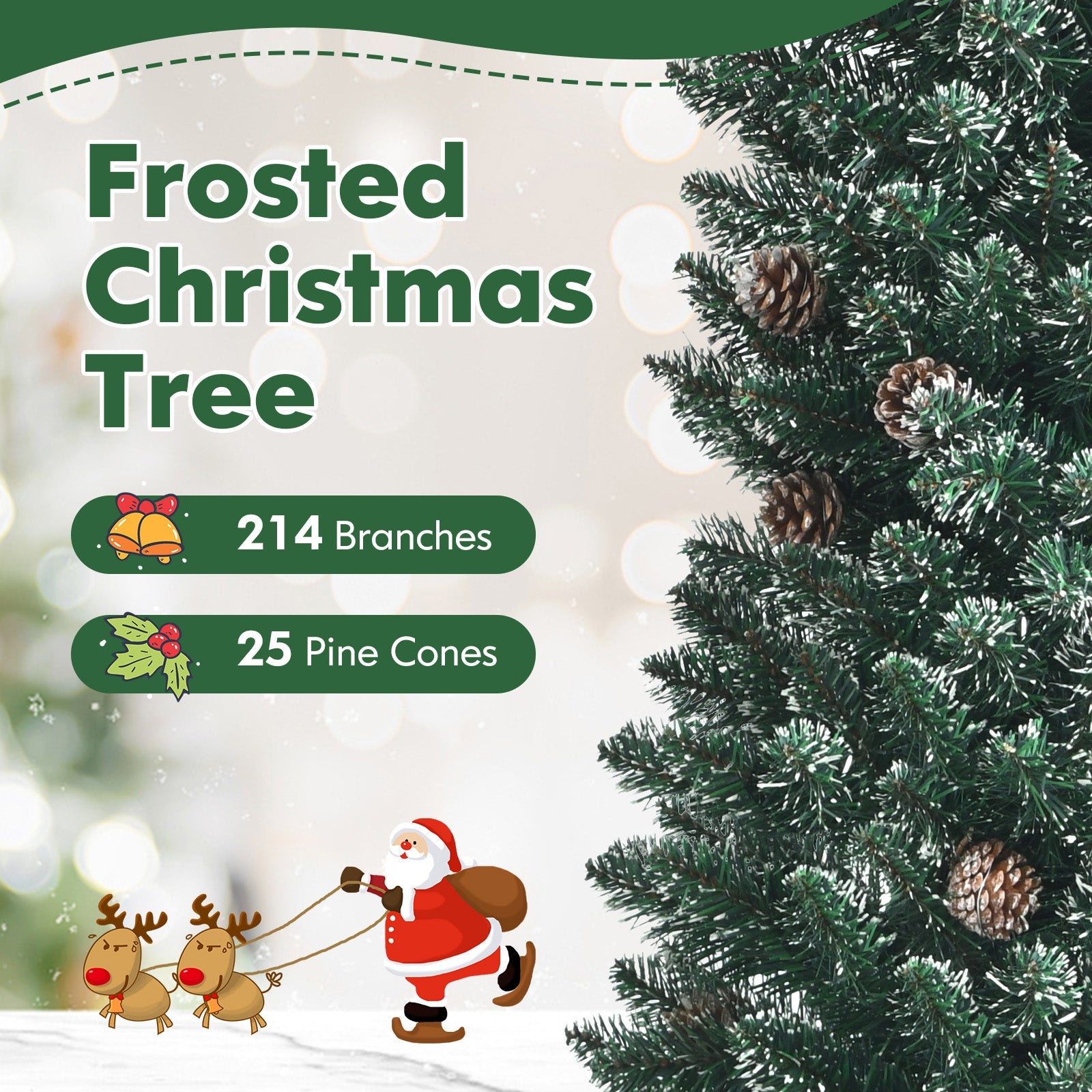 Snowy Artificial Pencil Christmas Tree with Pine Cones