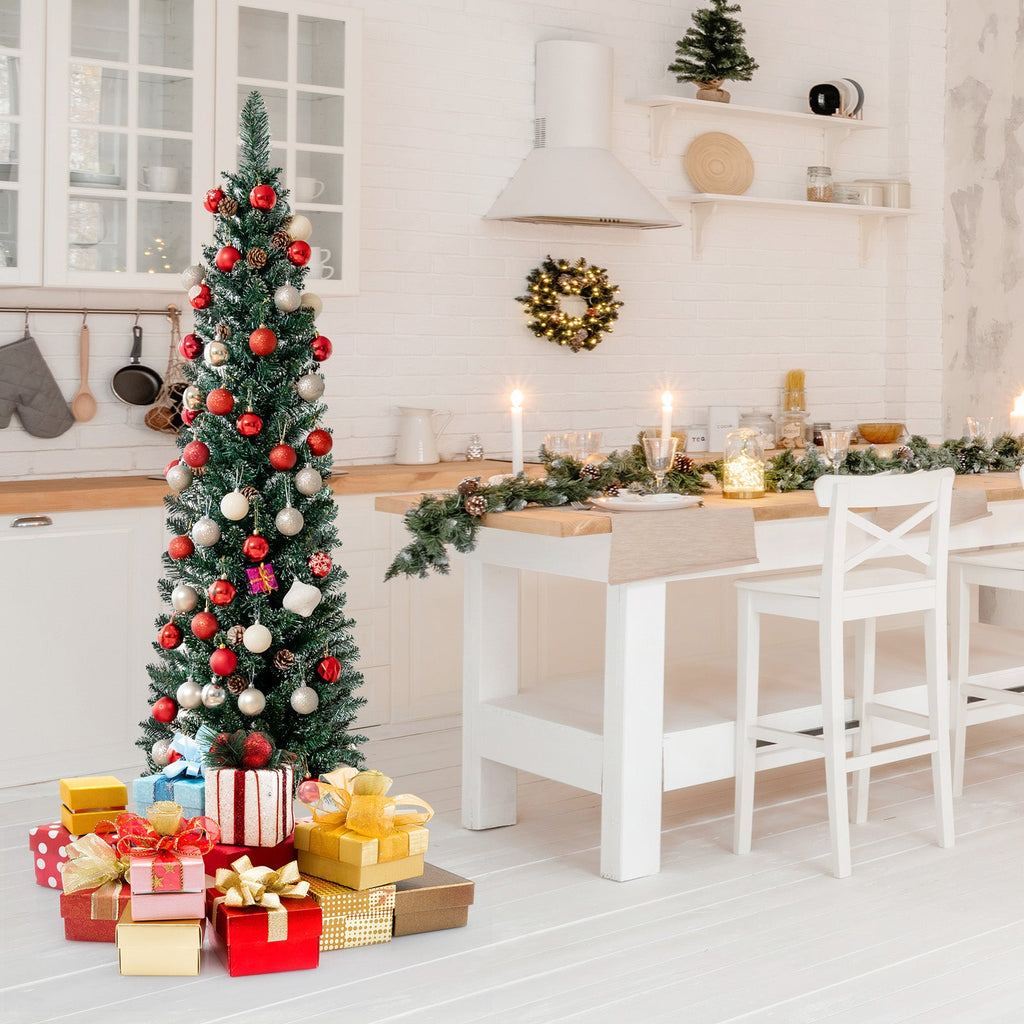 Snowy Artificial Pencil Christmas Tree with Pine Cones