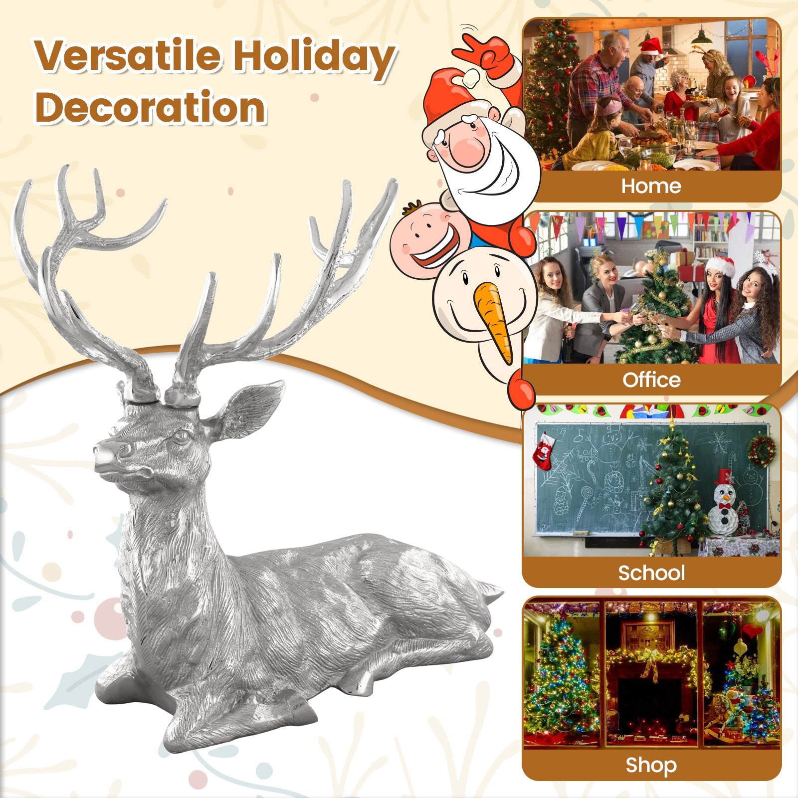 Standing Reindeer Statue Aluminum Deer Sculpture for Indoors Christmas Decor