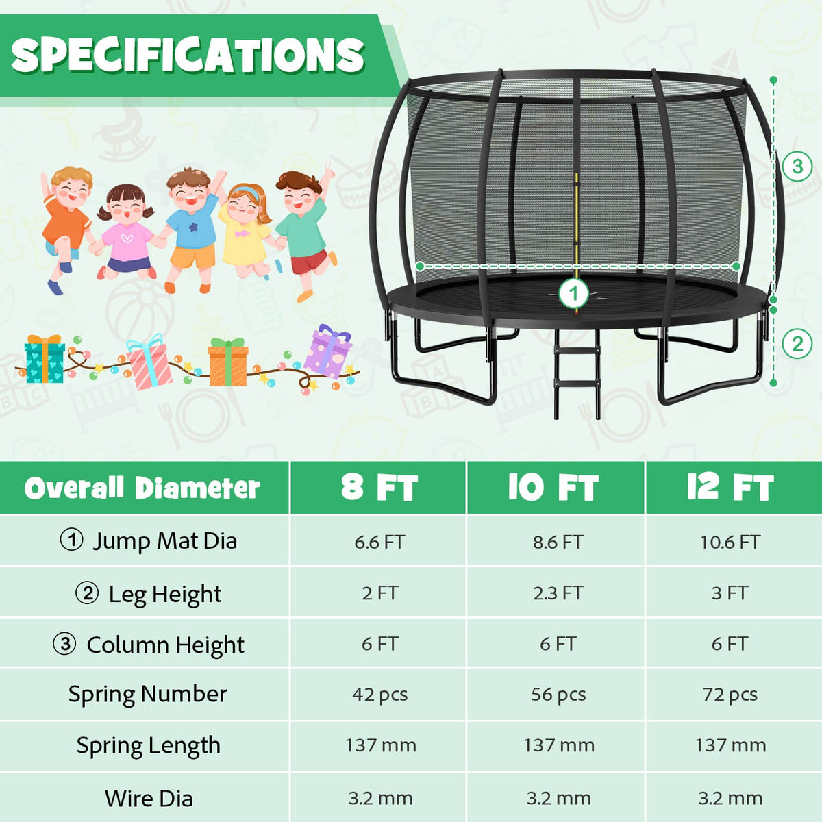 12FT ASTM Approved Recreational Trampoline with Ladder