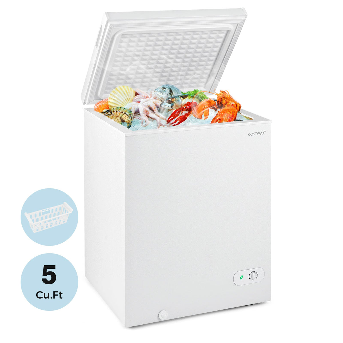 141 L/5 Cu.Ft Compact Chest Freezer with 7-Gear Adjustable Temperature-White