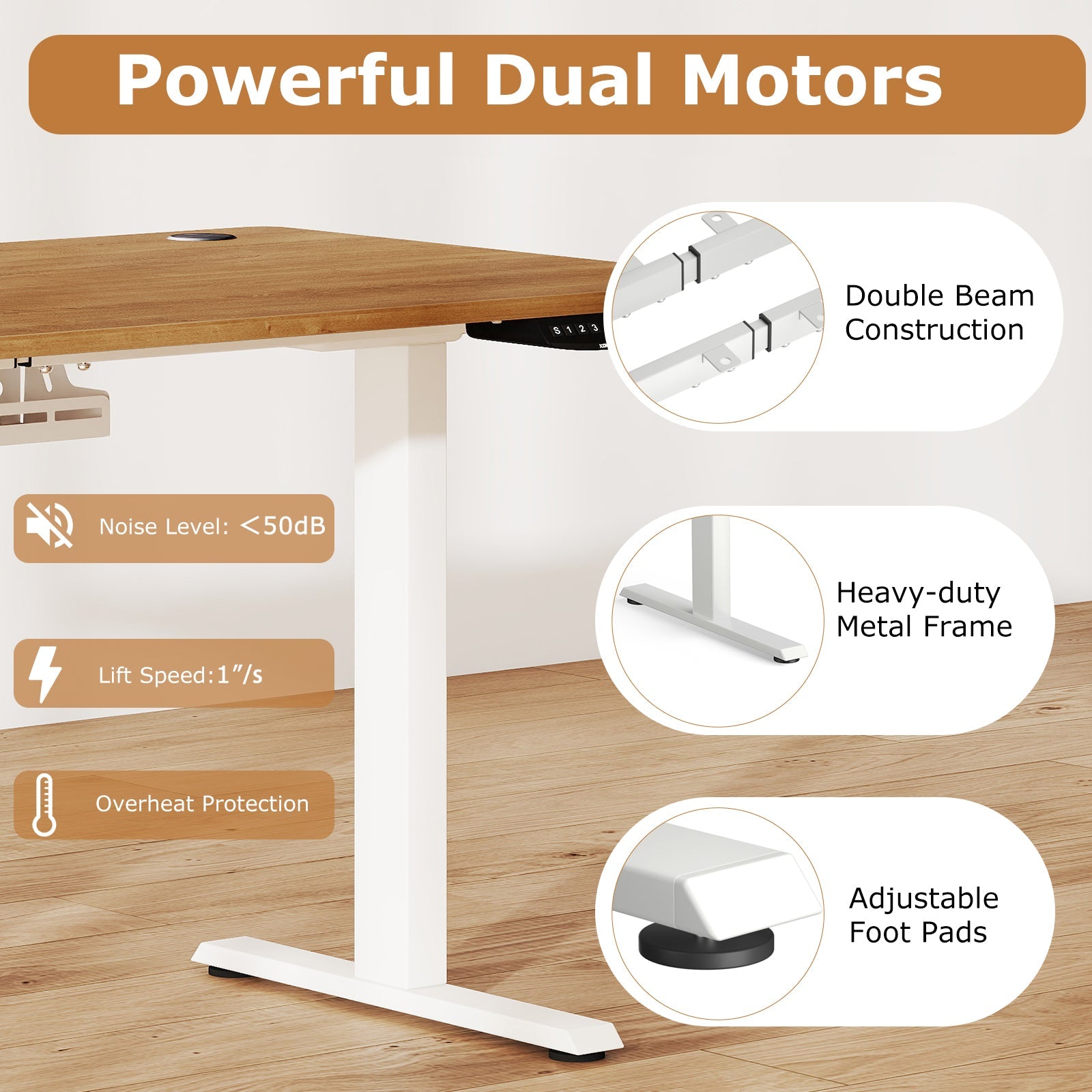 Electric Standing Desk Height Adjustable with 3 Memory Heights Walnut