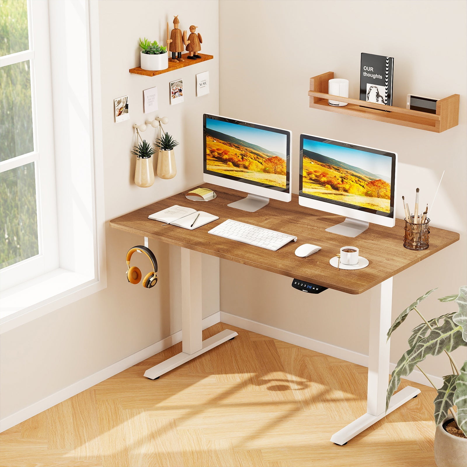 Electric Standing Desk Height Adjustable with 3 Memory Heights Walnut