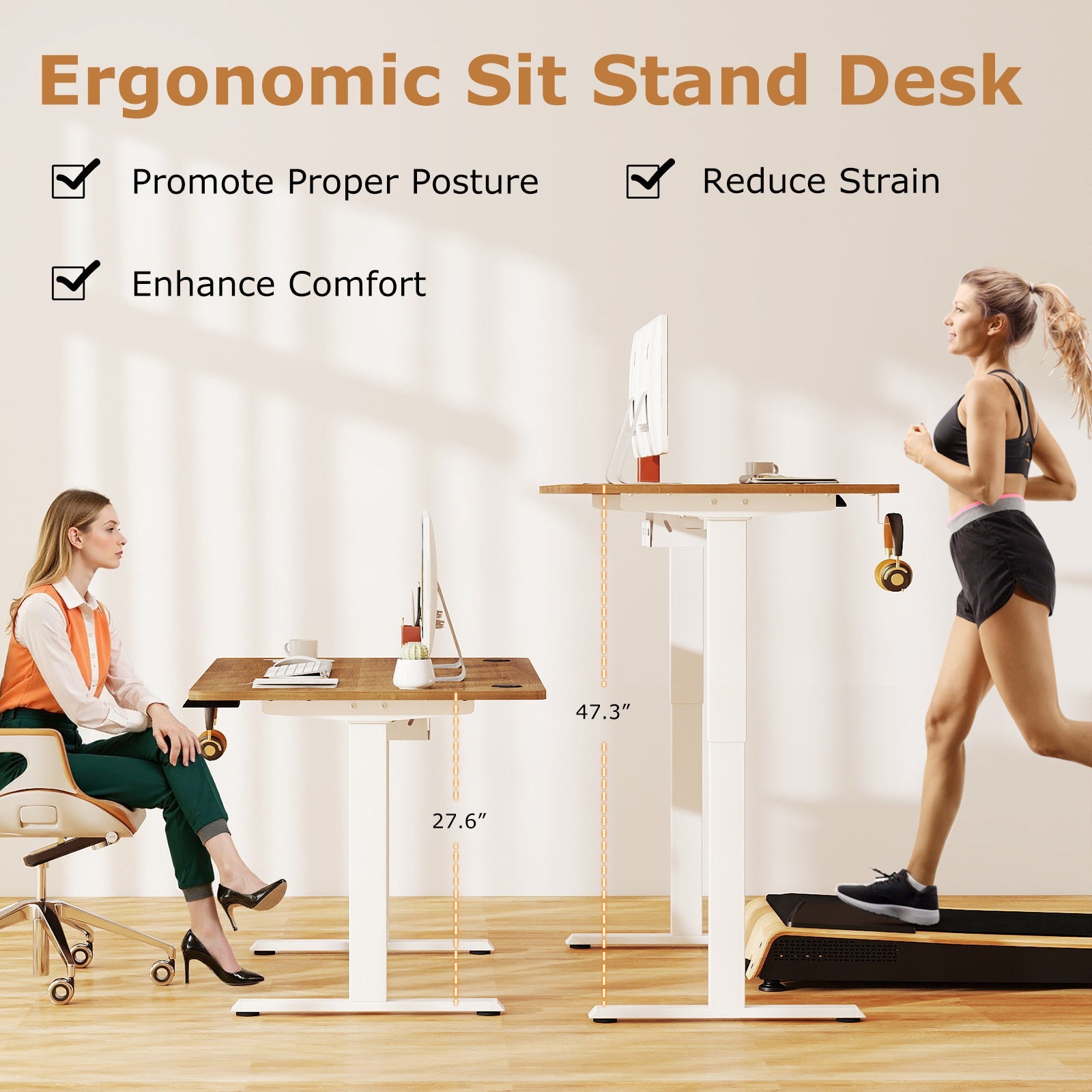 Electric Standing Desk Height Adjustable with 3 Memory Heights Walnut