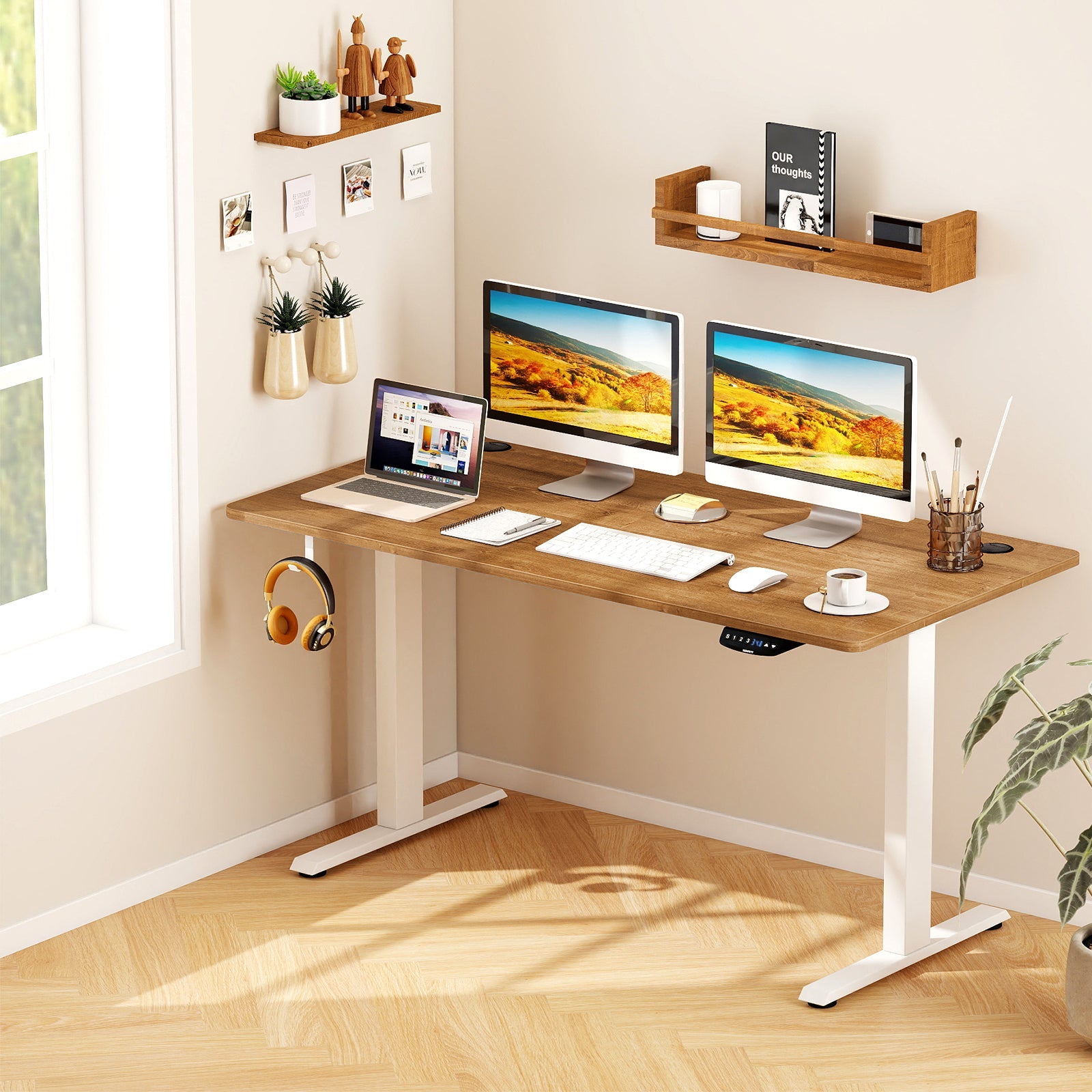 Electric Standing Desk Height Adjustable with 3 Memory Heights Walnut
