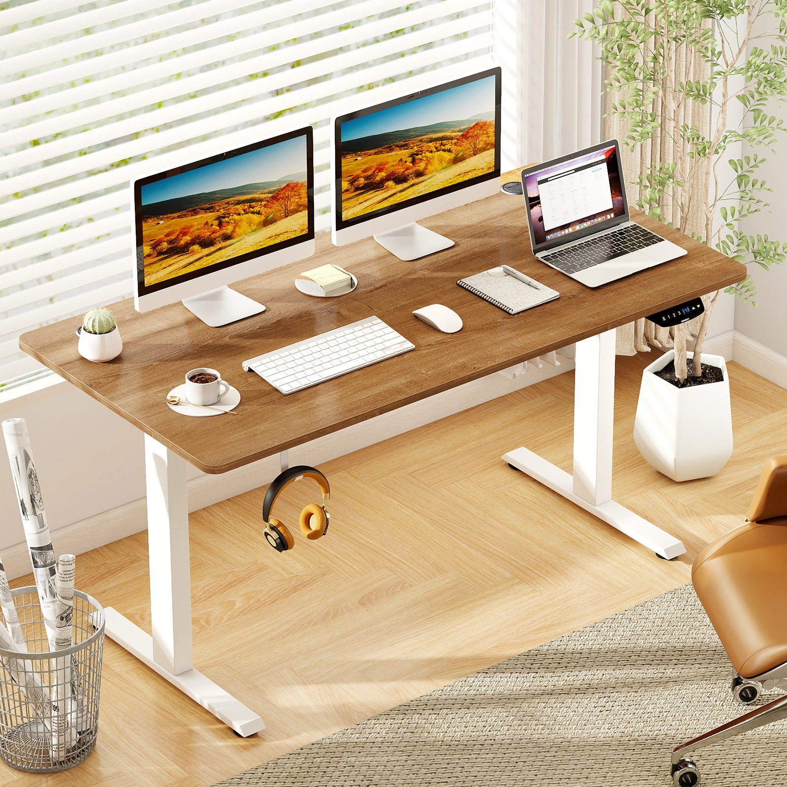Electric Standing Desk Height Adjustable with 3 Memory Heights Walnut