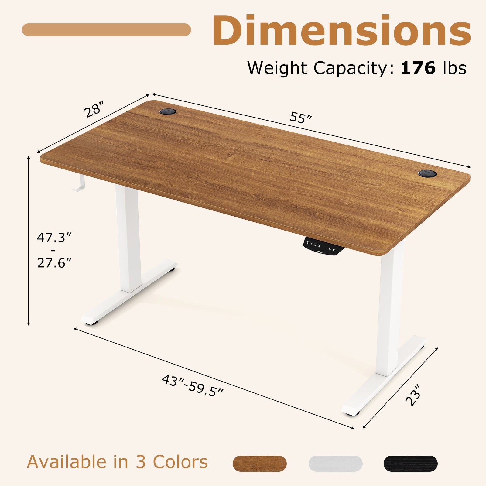 Electric Standing Desk Height Adjustable with 3 Memory Heights Walnut