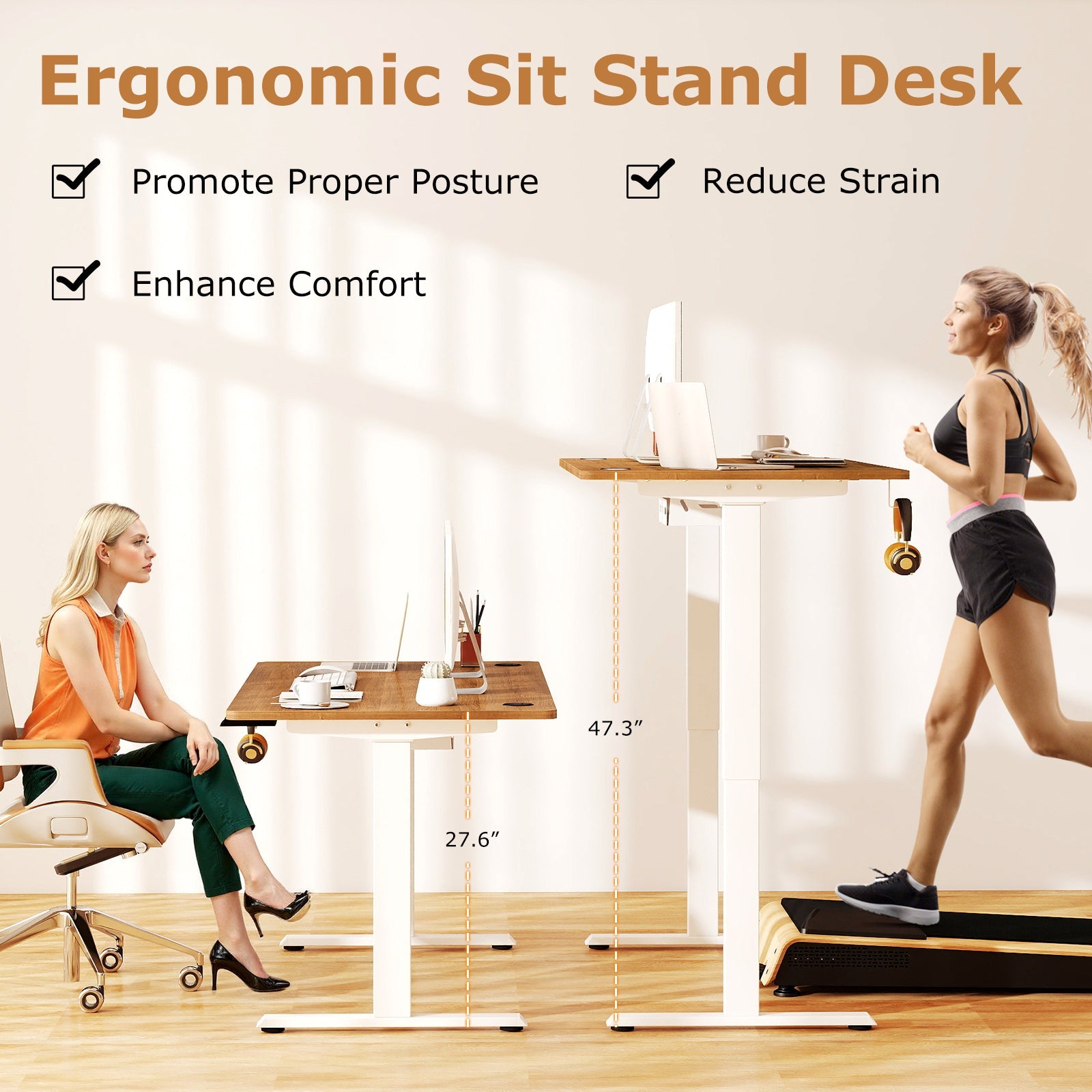 Electric Standing Desk Height Adjustable with 3 Memory Heights Walnut