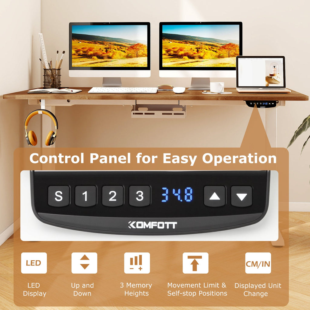 Electric Standing Desk Height Adjustable with 3 Memory Heights Walnut