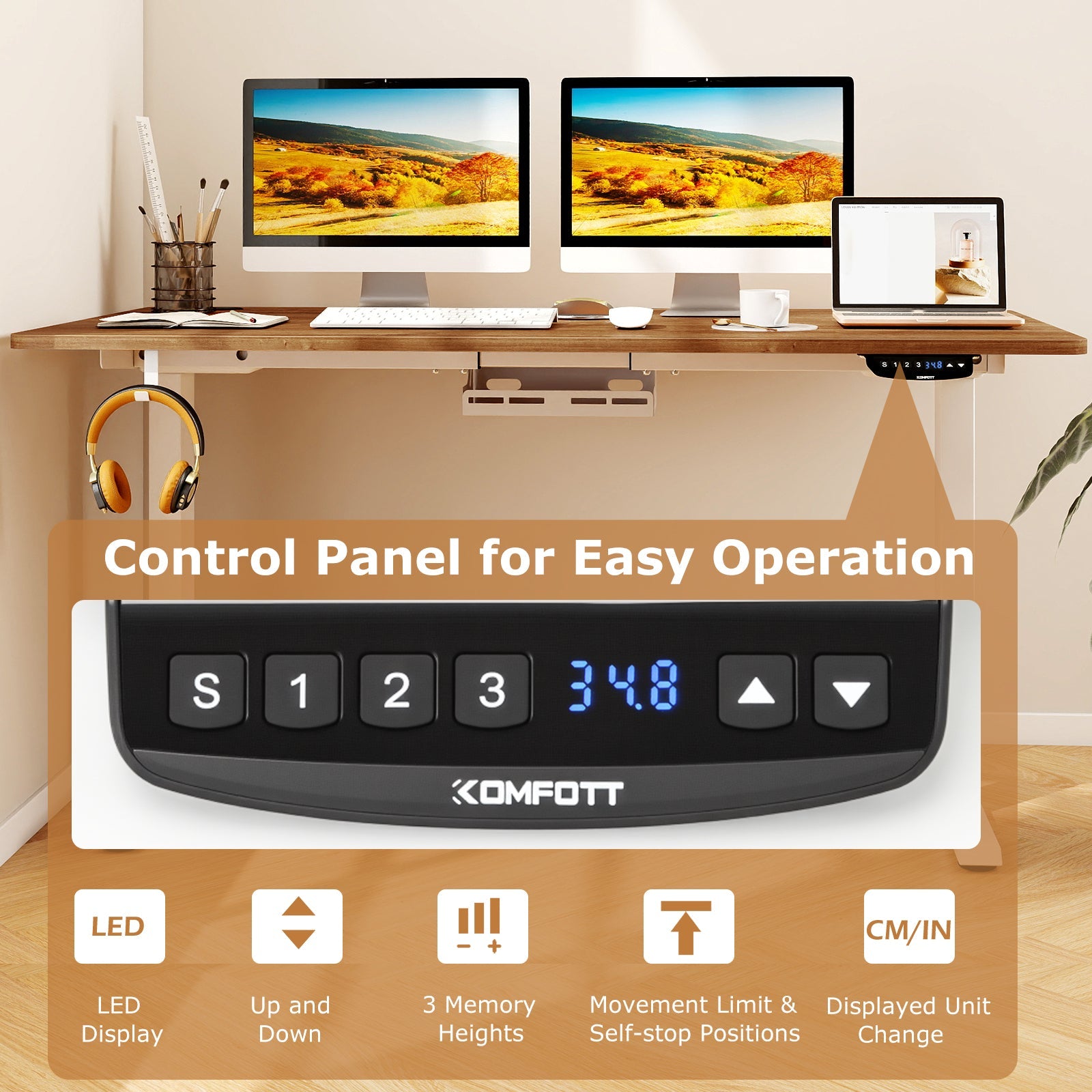 Electric Standing Desk Height Adjustable with 3 Memory Heights Walnut
