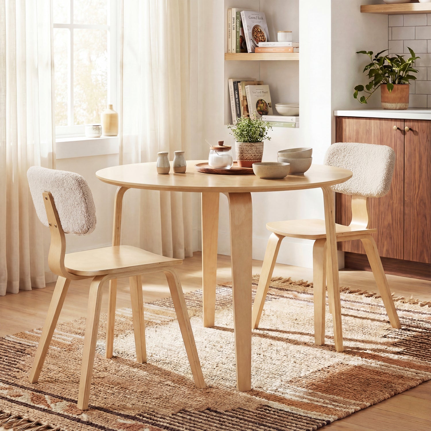 3 Piece Dining Table Set with 2 Padded Dining Chairs and Rubber Wood Table