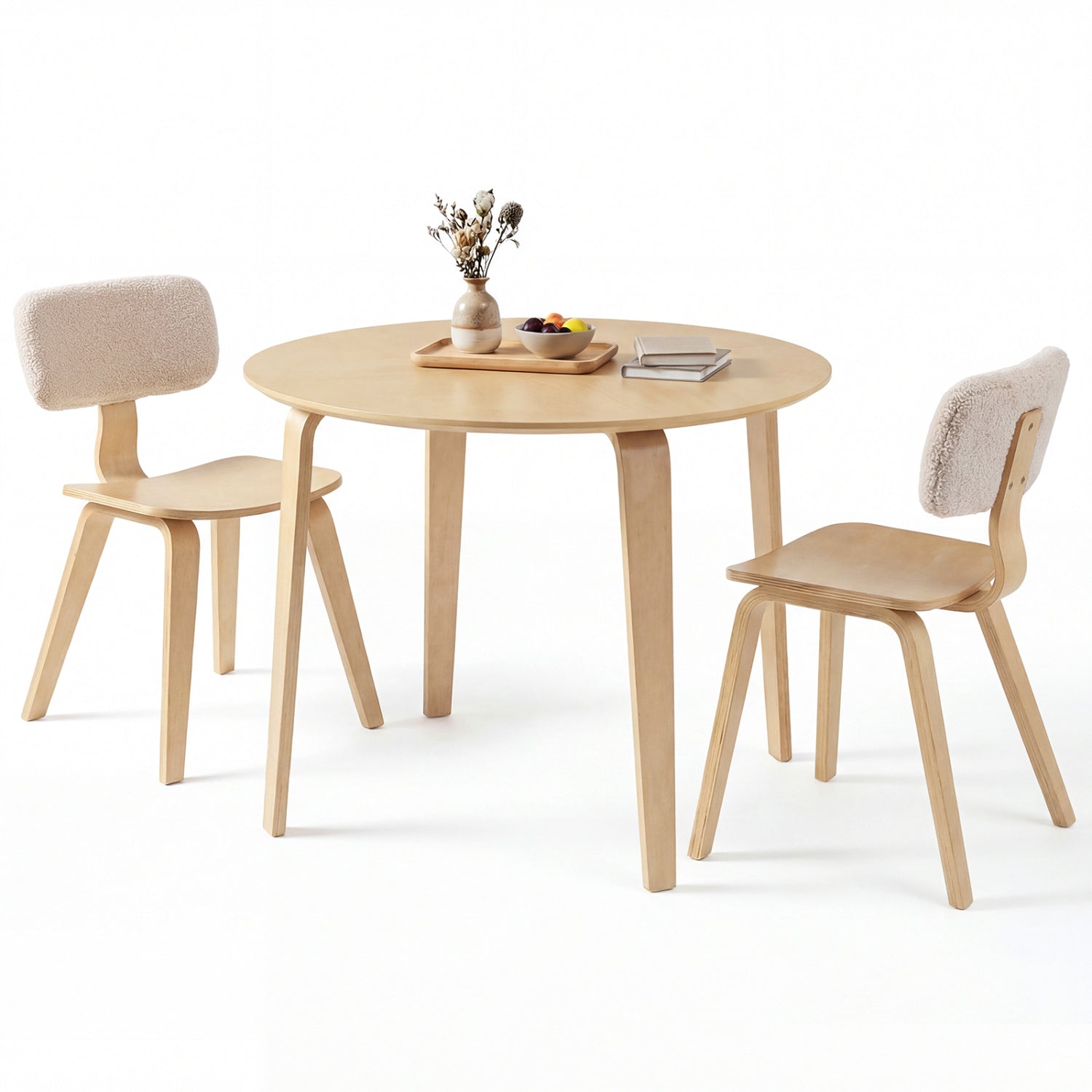 3 Piece Dining Table Set with 2 Padded Dining Chairs and Rubber Wood Table