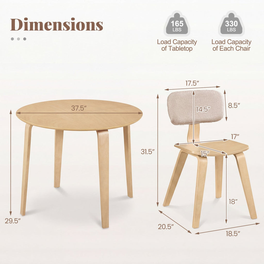 3 Piece Dining Table Set with 2 Padded Dining Chairs and Rubber Wood Table