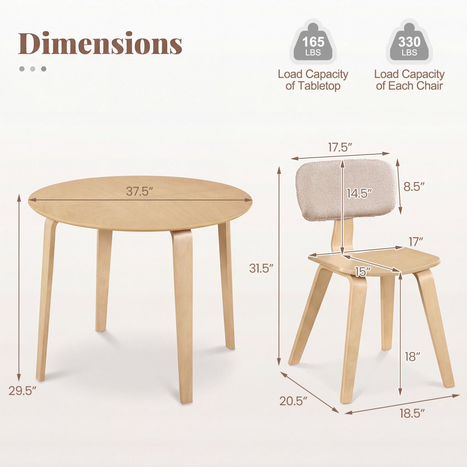 3 Piece Dining Table Set with 2 Padded Dining Chairs and Rubber Wood Table