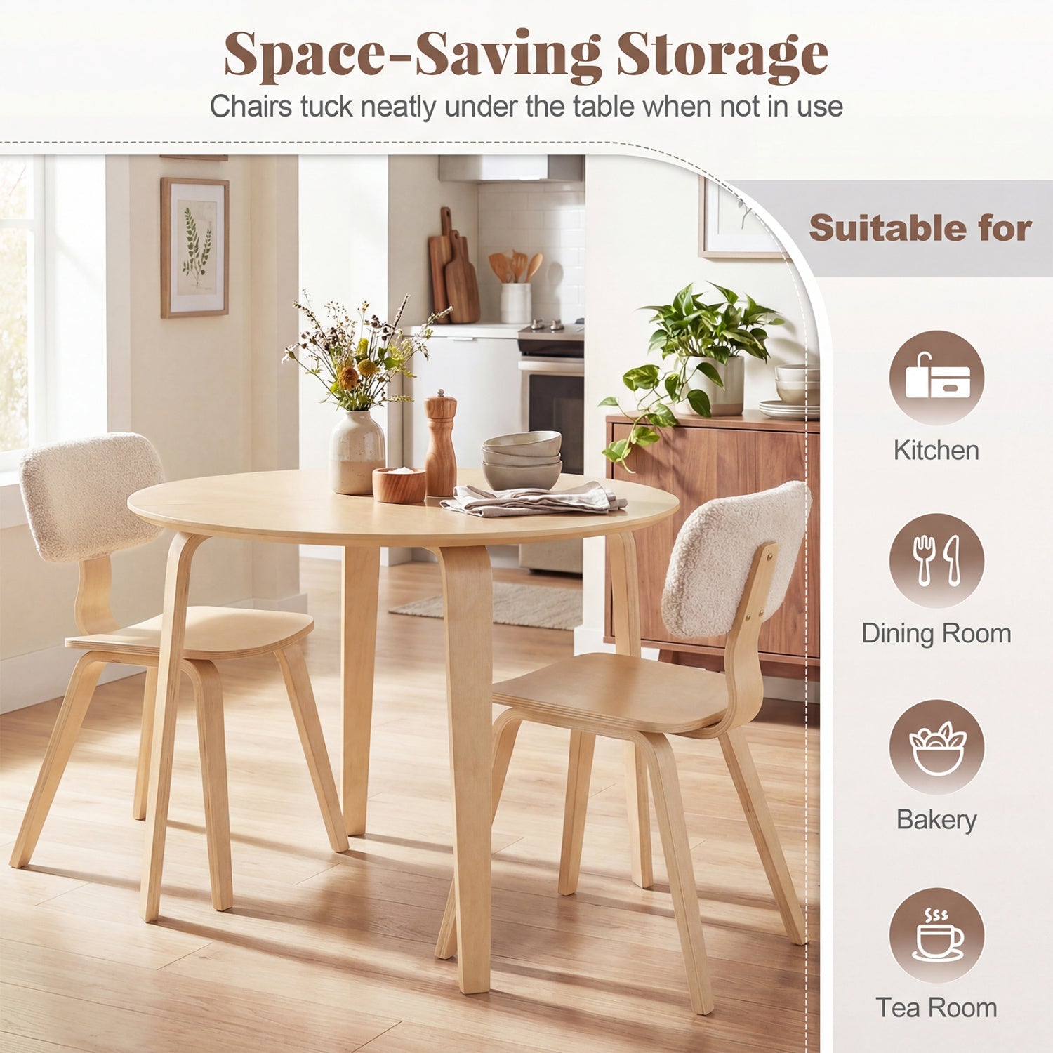 3 Piece Dining Table Set with 2 Padded Dining Chairs and Rubber Wood Table