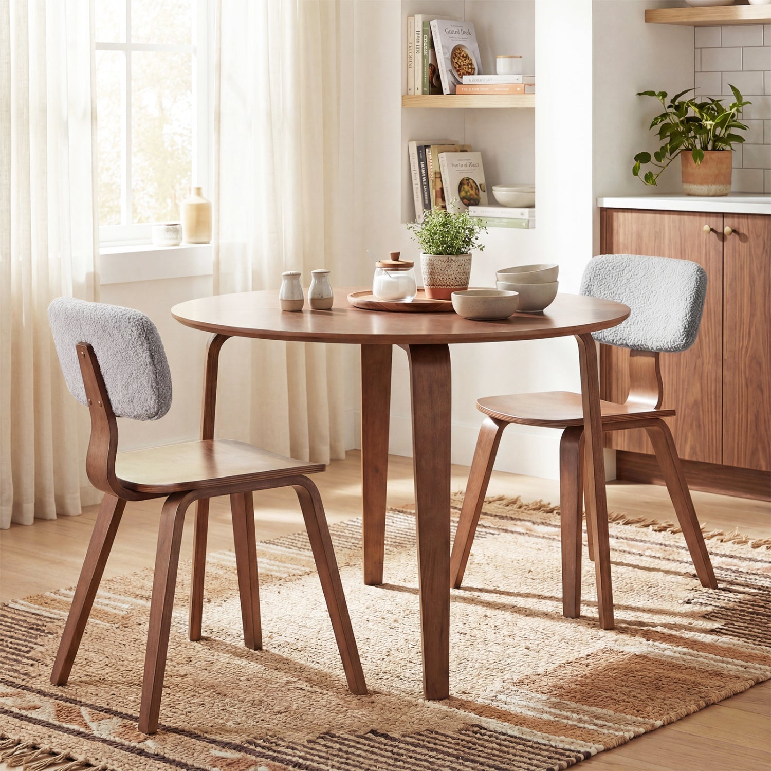 3 Piece Dining Table Set with 2 Padded Dining Chairs and Rubber Wood Table