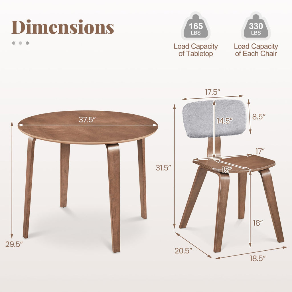 3 Piece Dining Table Set with 2 Padded Dining Chairs and Rubber Wood Table