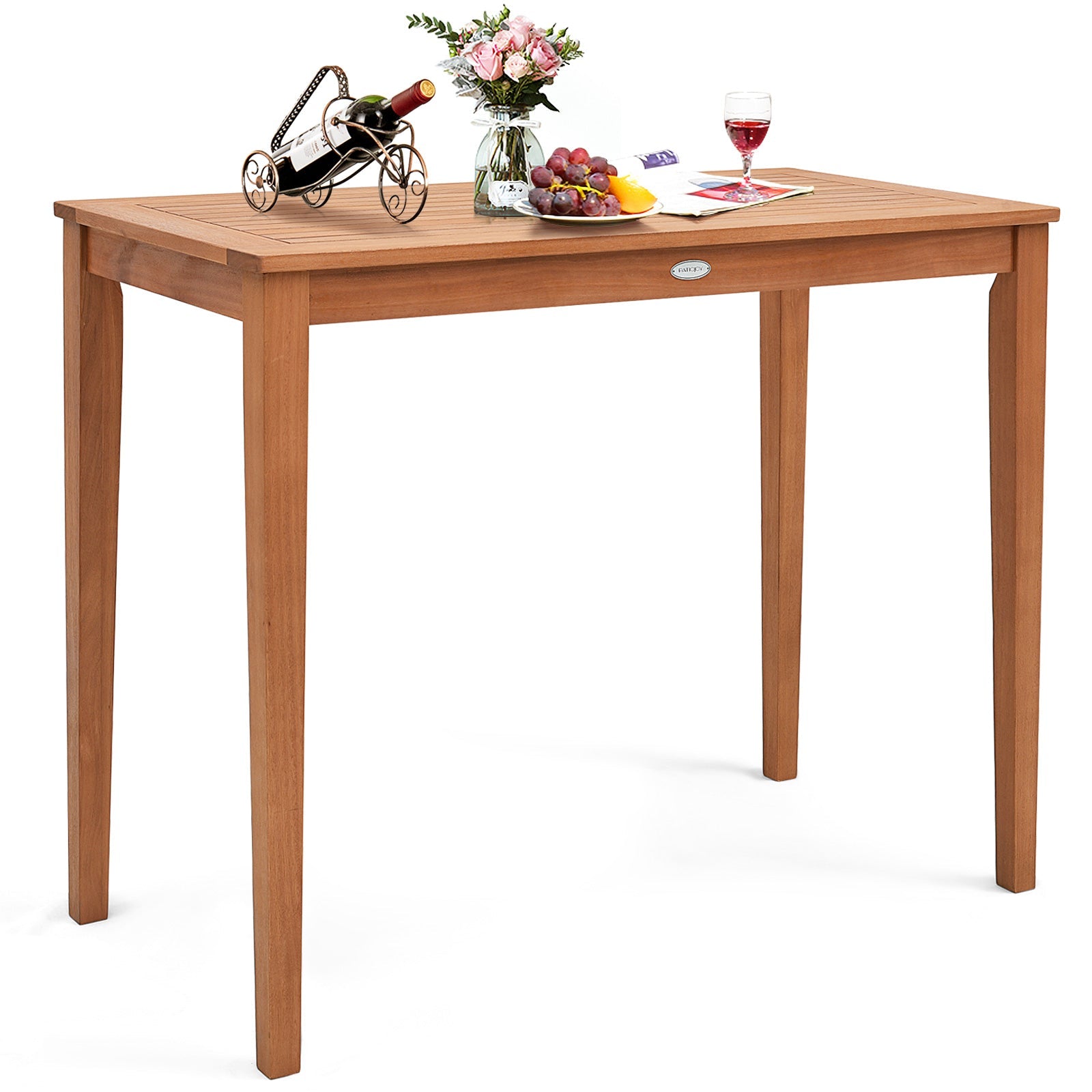 48 Inch x 24 Inch Rectangular Outdoor Eucalyptus Wood Bar Table for 4 People