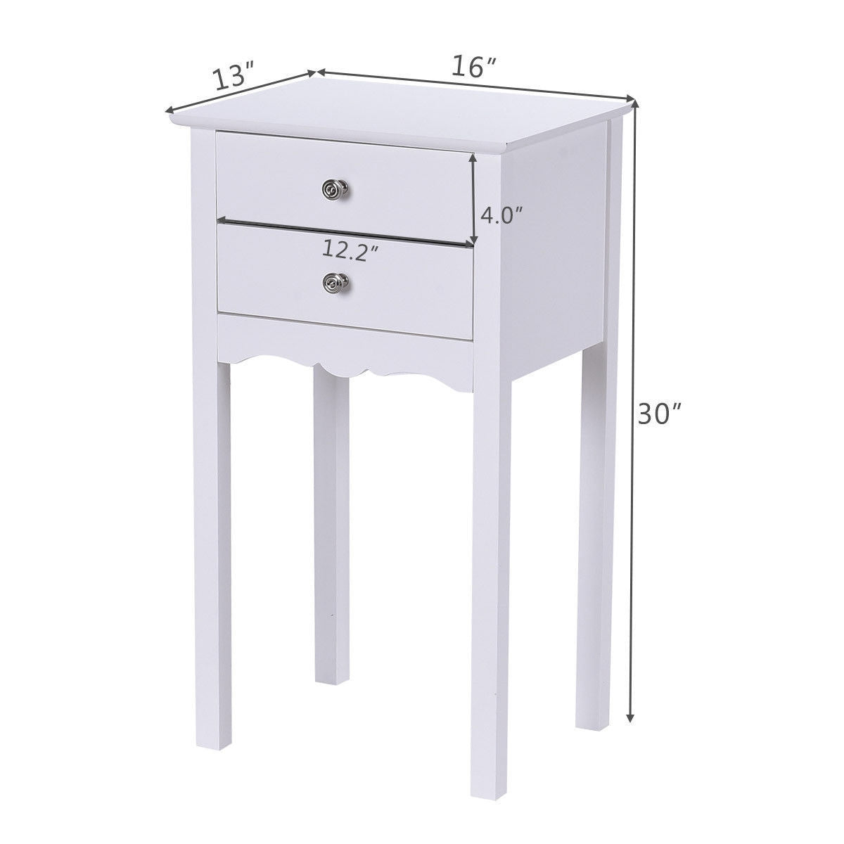 Side Table End Accent Table with 2 Drawers-White